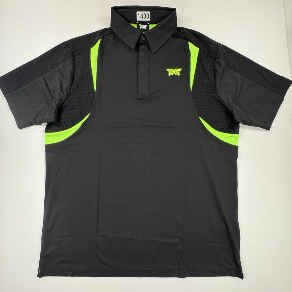 PXG Polo Shirt Mens Small Black Green Mesh Panel Golf Performance Stretch